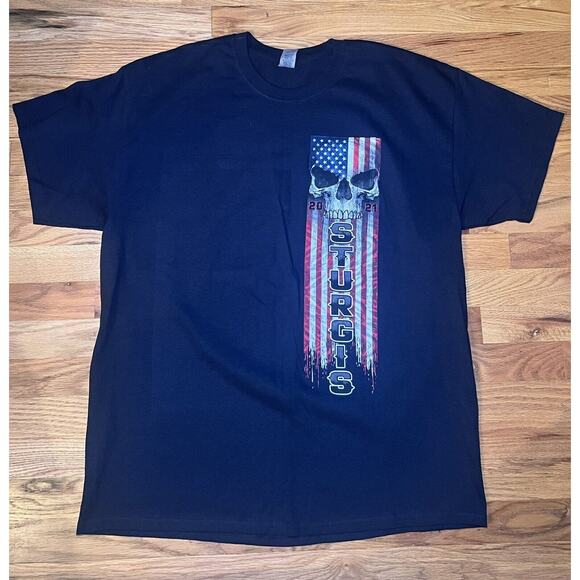 Sturgis Black Hills Rally 2021 Patriot Skull Motorcycle Biker T-Shirt Size XL - Picture 1 of 9